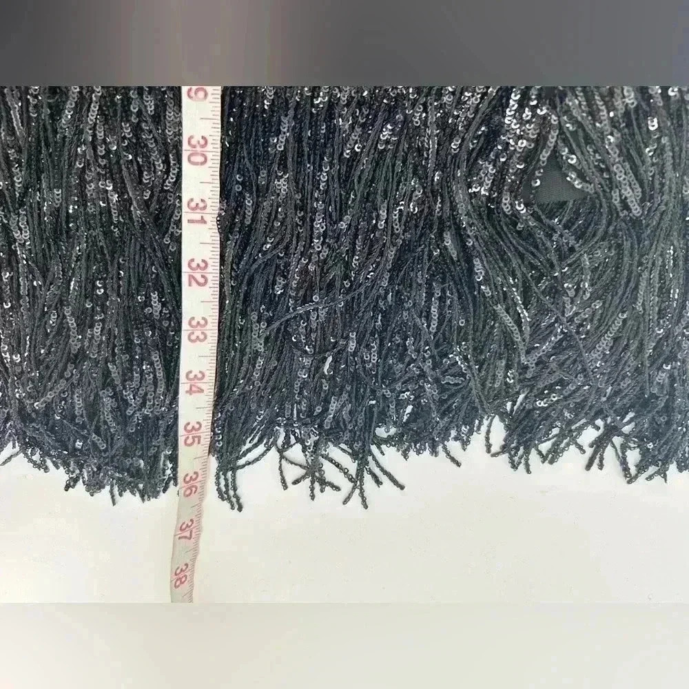 Halpern Runway Black Sequin Fringe Mini Short Cocktail Dress FR 38 US 4 - Picture 10 of 10